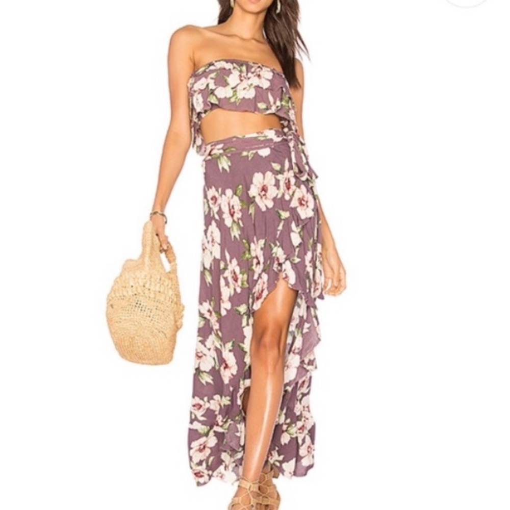 Blue life two piece set with wrap skirt! Size XS! Floral bandeau top